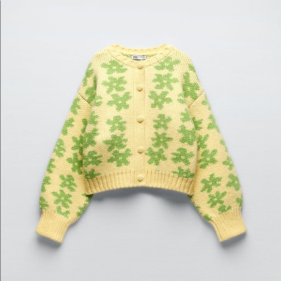 Zara Sweaters - ZARA FLORAL JACQUARD KNIT CARDIGAN SMALL NWT